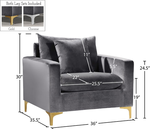 Naomi Velvet / Engineered Wood / Metal / Foam Contemporary Grey Velvet Chair - 36" W x 33.5" D x 33" H