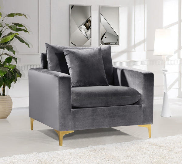 Naomi Velvet / Engineered Wood / Metal / Foam Contemporary Grey Velvet Chair - 36" W x 33.5" D x 33" H