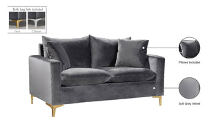 Naomi Velvet / Engineered Wood / Metal / Foam Contemporary Grey Velvet Loveseat - 58" W x 33.5" D x 33" H