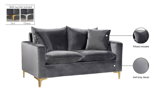 Naomi Velvet / Engineered Wood / Metal / Foam Contemporary Grey Velvet Loveseat - 58" W x 33.5" D x 33" H