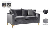 Naomi Velvet / Engineered Wood / Metal / Foam Contemporary Grey Velvet Loveseat - 58" W x 33.5" D x 33" H