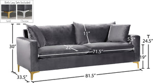 Naomi Velvet / Engineered Wood / Metal / Foam Contemporary Grey Velvet Sofa - 81.5" W x 33.5" D x 33" H