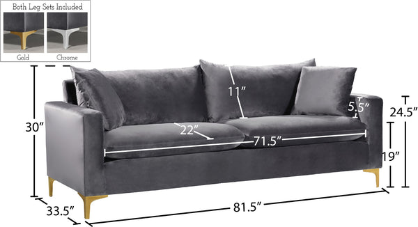 Naomi Velvet / Engineered Wood / Metal / Foam Contemporary Grey Velvet Sofa - 81.5" W x 33.5" D x 33" H
