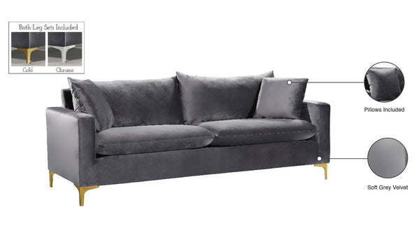 Naomi Velvet / Engineered Wood / Metal / Foam Contemporary Grey Velvet Sofa - 81.5" W x 33.5" D x 33" H