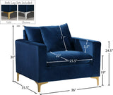 Naomi Velvet / Engineered Wood / Metal / Foam Contemporary Navy Velvet Chair - 36" W x 33.5" D x 33" H