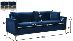 Naomi Velvet / Engineered Wood / Metal / Foam Contemporary Navy Velvet Sofa - 81.5" W x 33.5" D x 33" H
