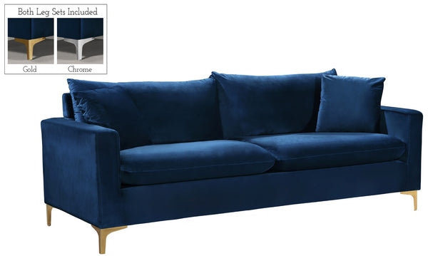 Naomi Velvet / Engineered Wood / Metal / Foam Contemporary Navy Velvet Sofa - 81.5" W x 33.5" D x 33" H