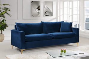 Naomi Velvet / Engineered Wood / Metal / Foam Contemporary Navy Velvet Sofa - 81.5" W x 33.5" D x 33" H