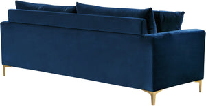 Naomi Velvet / Engineered Wood / Metal / Foam Contemporary Navy Velvet Sofa - 81.5" W x 33.5" D x 33" H