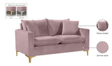 Naomi Velvet / Engineered Wood / Metal / Foam Contemporary Pink Velvet Loveseat - 58" W x 33.5" D x 33" H