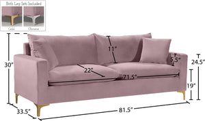 Naomi Velvet / Engineered Wood / Metal / Foam Contemporary Pink Velvet Sofa - 81.5" W x 33.5" D x 33" H