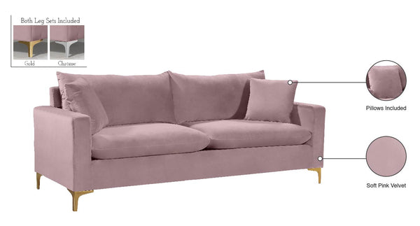 Naomi Velvet / Engineered Wood / Metal / Foam Contemporary Pink Velvet Sofa - 81.5" W x 33.5" D x 33" H