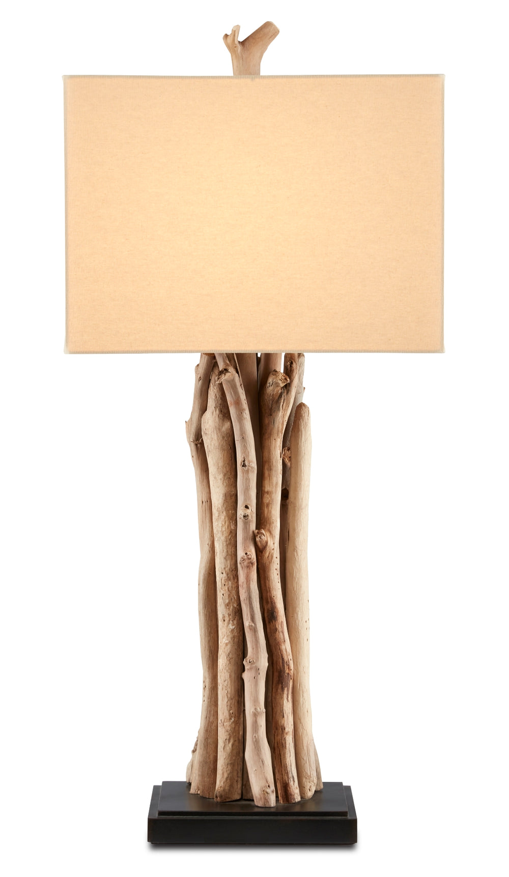 Driftwood Table Lamp - Handcrafted Natural Wood & Iron Design with Beige Linen Shade for Cozy Ambiance