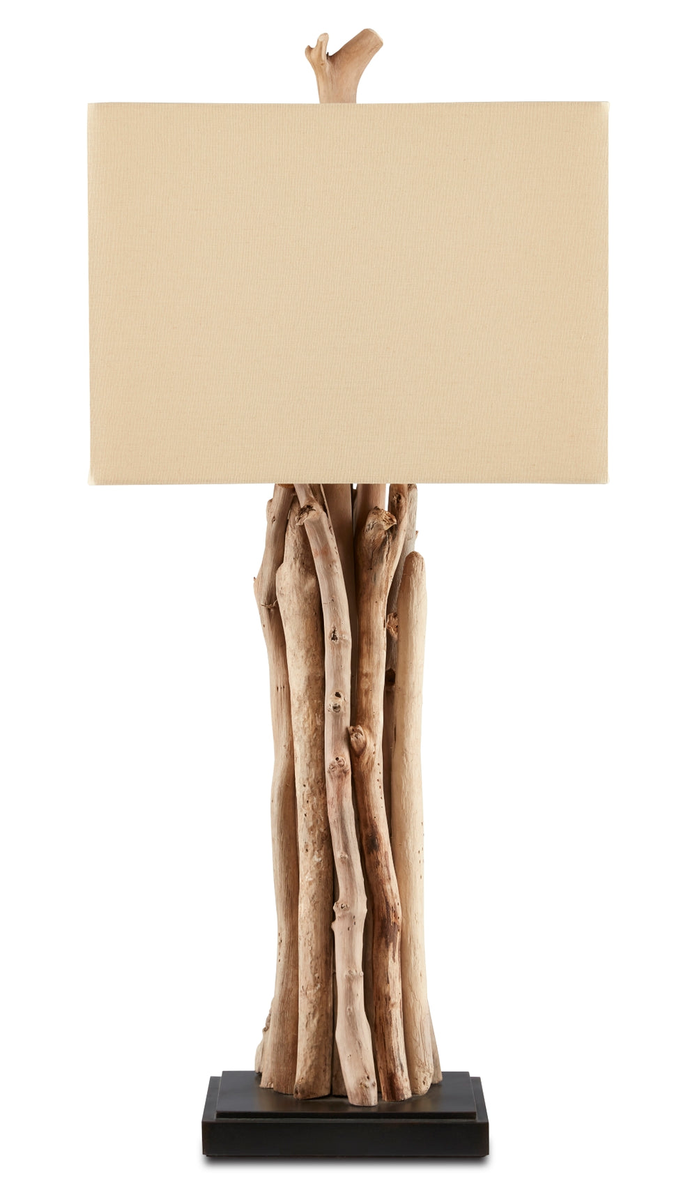 Driftwood Table Lamp - Handcrafted Natural Wood & Iron Design with Beige Linen Shade for Cozy Ambiance