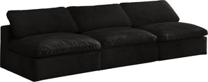 Cozy Velvet / Fiber / Engineered Wood Contemporary Black Velvet Cloud-Like Comfort Modular Armless Sofa - 117" W x 40" D x 32" H