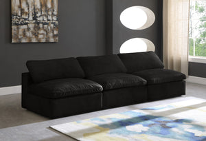Cozy Velvet / Fiber / Engineered Wood Contemporary Black Velvet Cloud-Like Comfort Modular Armless Sofa - 117" W x 40" D x 32" H
