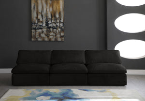 Cozy Velvet / Fiber / Engineered Wood Contemporary Black Velvet Cloud-Like Comfort Modular Armless Sofa - 117" W x 40" D x 32" H