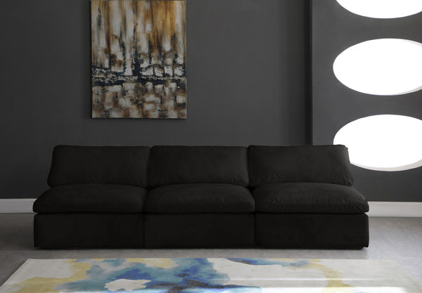 Cozy Velvet / Fiber / Engineered Wood Contemporary Black Velvet Cloud-Like Comfort Modular Armless Sofa - 117" W x 40" D x 32" H