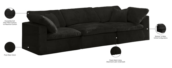 Cozy Velvet / Fiber / Engineered Wood Contemporary Black Velvet Cloud-Like Comfort Modular Sofa - 119" W x 40" D x 32" H