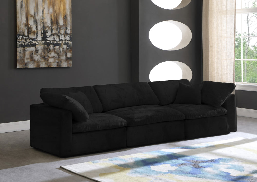 Cozy Velvet / Fiber / Engineered Wood Contemporary Black Velvet Cloud-Like Comfort Modular Sofa - 119" W x 40" D x 32" H