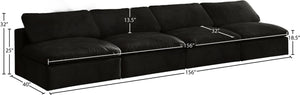 Cozy Velvet / Fiber / Engineered Wood Contemporary Black Velvet Cloud-Like Comfort Modular Armless Sofa - 156" W x 40" D x 32" H