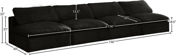 Cozy Velvet / Fiber / Engineered Wood Contemporary Black Velvet Cloud-Like Comfort Modular Armless Sofa - 156" W x 40" D x 32" H