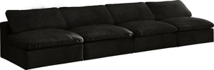 Cozy Velvet / Fiber / Engineered Wood Contemporary Black Velvet Cloud-Like Comfort Modular Armless Sofa - 156" W x 40" D x 32" H