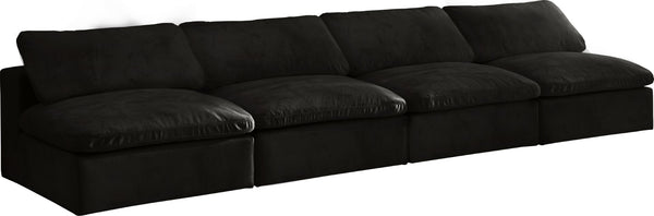 Cozy Velvet / Fiber / Engineered Wood Contemporary Black Velvet Cloud-Like Comfort Modular Armless Sofa - 156" W x 40" D x 32" H