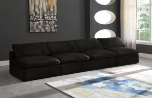 Cozy Velvet / Fiber / Engineered Wood Contemporary Black Velvet Cloud-Like Comfort Modular Armless Sofa - 156" W x 40" D x 32" H