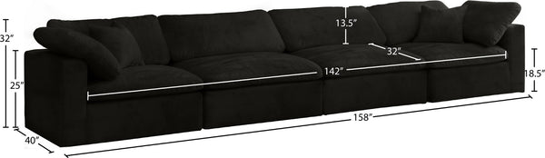 Cozy Velvet / Fiber / Engineered Wood Contemporary Black Velvet Cloud-Like Comfort Modular Sofa - 158" W x 40" D x 32" H