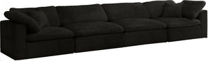 Cozy Velvet / Fiber / Engineered Wood Contemporary Black Velvet Cloud-Like Comfort Modular Sofa - 158" W x 40" D x 32" H