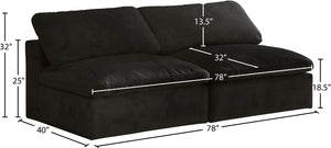 Cozy Velvet / Fiber / Engineered Wood Contemporary Black Velvet Cloud-Like Comfort Modular Armless Sofa - 78" W x 40" D x 32" H