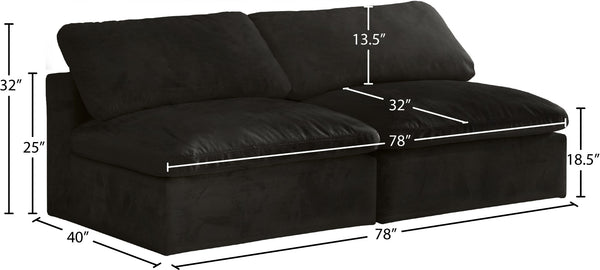 Cozy Velvet / Fiber / Engineered Wood Contemporary Black Velvet Cloud-Like Comfort Modular Armless Sofa - 78" W x 40" D x 32" H