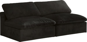 Cozy Velvet / Fiber / Engineered Wood Contemporary Black Velvet Cloud-Like Comfort Modular Armless Sofa - 78" W x 40" D x 32" H
