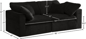 Cozy Velvet / Fiber / Engineered Wood Contemporary Black Velvet Cloud-Like Comfort Modular Sofa - 80" W x 40" D x 32" H