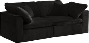 Cozy Velvet / Fiber / Engineered Wood Contemporary Black Velvet Cloud-Like Comfort Modular Sofa - 80" W x 40" D x 32" H