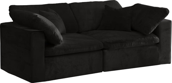 Cozy Velvet / Fiber / Engineered Wood Contemporary Black Velvet Cloud-Like Comfort Modular Sofa - 80" W x 40" D x 32" H