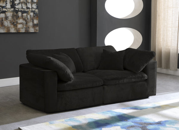 Cozy Velvet / Fiber / Engineered Wood Contemporary Black Velvet Cloud-Like Comfort Modular Sofa - 80" W x 40" D x 32" H