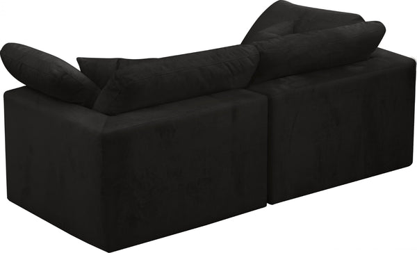 Cozy Velvet / Fiber / Engineered Wood Contemporary Black Velvet Cloud-Like Comfort Modular Sofa - 80" W x 40" D x 32" H