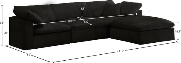 Cozy Velvet / Fiber / Engineered Wood Contemporary Black Velvet Cloud-Like Comfort Modular Sectional - 119" W x 80" D x 32" H