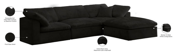 Cozy Velvet / Fiber / Engineered Wood Contemporary Black Velvet Cloud-Like Comfort Modular Sectional - 119" W x 80" D x 32" H