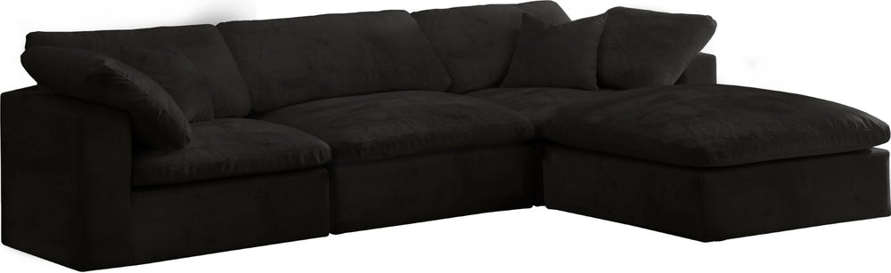 Cozy Velvet / Fiber / Engineered Wood Contemporary Black Velvet Cloud-Like Comfort Modular Sectional - 119" W x 80" D x 32" H