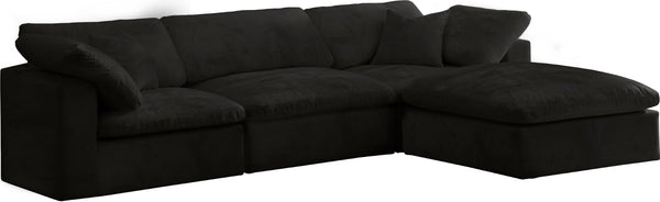 Cozy Velvet / Fiber / Engineered Wood Contemporary Black Velvet Cloud-Like Comfort Modular Sectional - 119" W x 80" D x 32" H