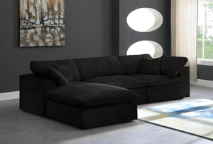 Cozy Velvet / Fiber / Engineered Wood Contemporary Black Velvet Cloud-Like Comfort Modular Sectional - 119" W x 80" D x 32" H