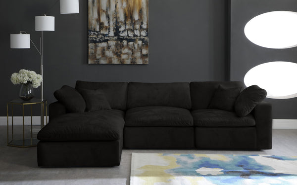 Cozy Velvet / Fiber / Engineered Wood Contemporary Black Velvet Cloud-Like Comfort Modular Sectional - 119" W x 80" D x 32" H