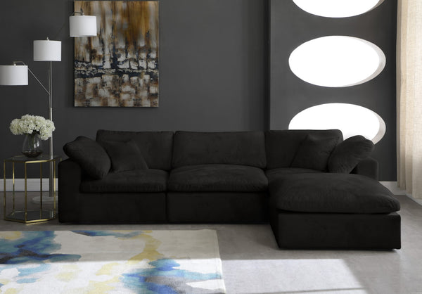 Cozy Velvet / Fiber / Engineered Wood Contemporary Black Velvet Cloud-Like Comfort Modular Sectional - 119" W x 80" D x 32" H