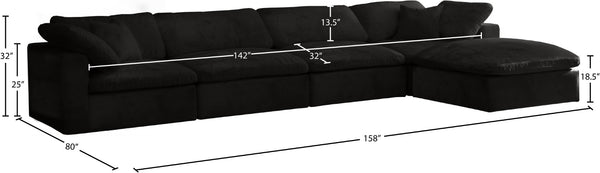 Cozy Velvet / Fiber / Engineered Wood Contemporary Black Velvet Cloud-Like Comfort Modular Sectional - 158" W x 80" D x 32" H