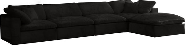 Cozy Velvet / Fiber / Engineered Wood Contemporary Black Velvet Cloud-Like Comfort Modular Sectional - 158" W x 80" D x 32" H