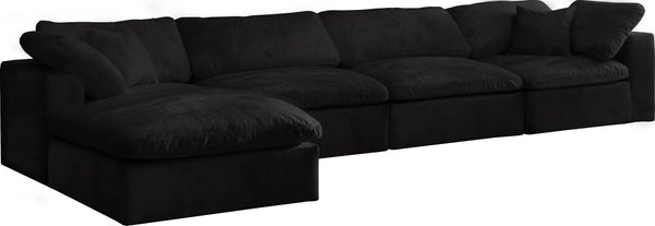 Cozy Velvet / Fiber / Engineered Wood Contemporary Black Velvet Cloud-Like Comfort Modular Sectional - 158" W x 80" D x 32" H