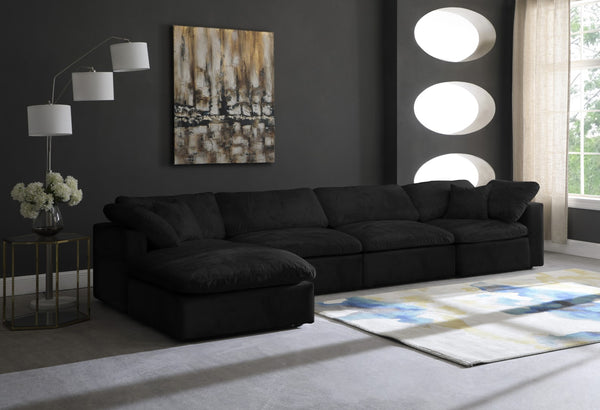 Cozy Velvet / Fiber / Engineered Wood Contemporary Black Velvet Cloud-Like Comfort Modular Sectional - 158" W x 80" D x 32" H
